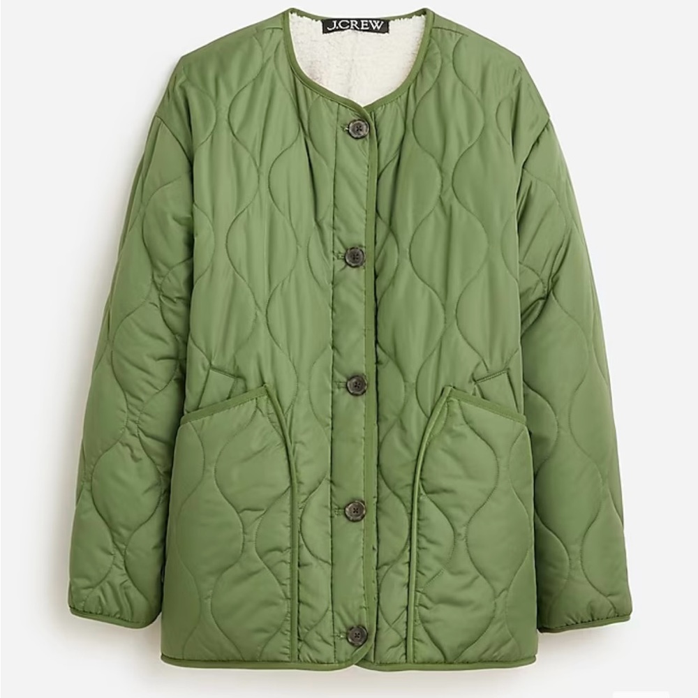 NWT J Crew Reversible Puffer Jacket with Primaloft in utility green